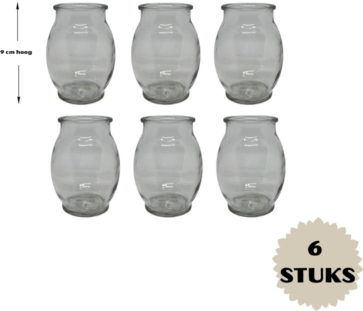 Mini vaasjes - TRANSPARANT - set van 6 - 12 cm hoog - glas - transparant – communie