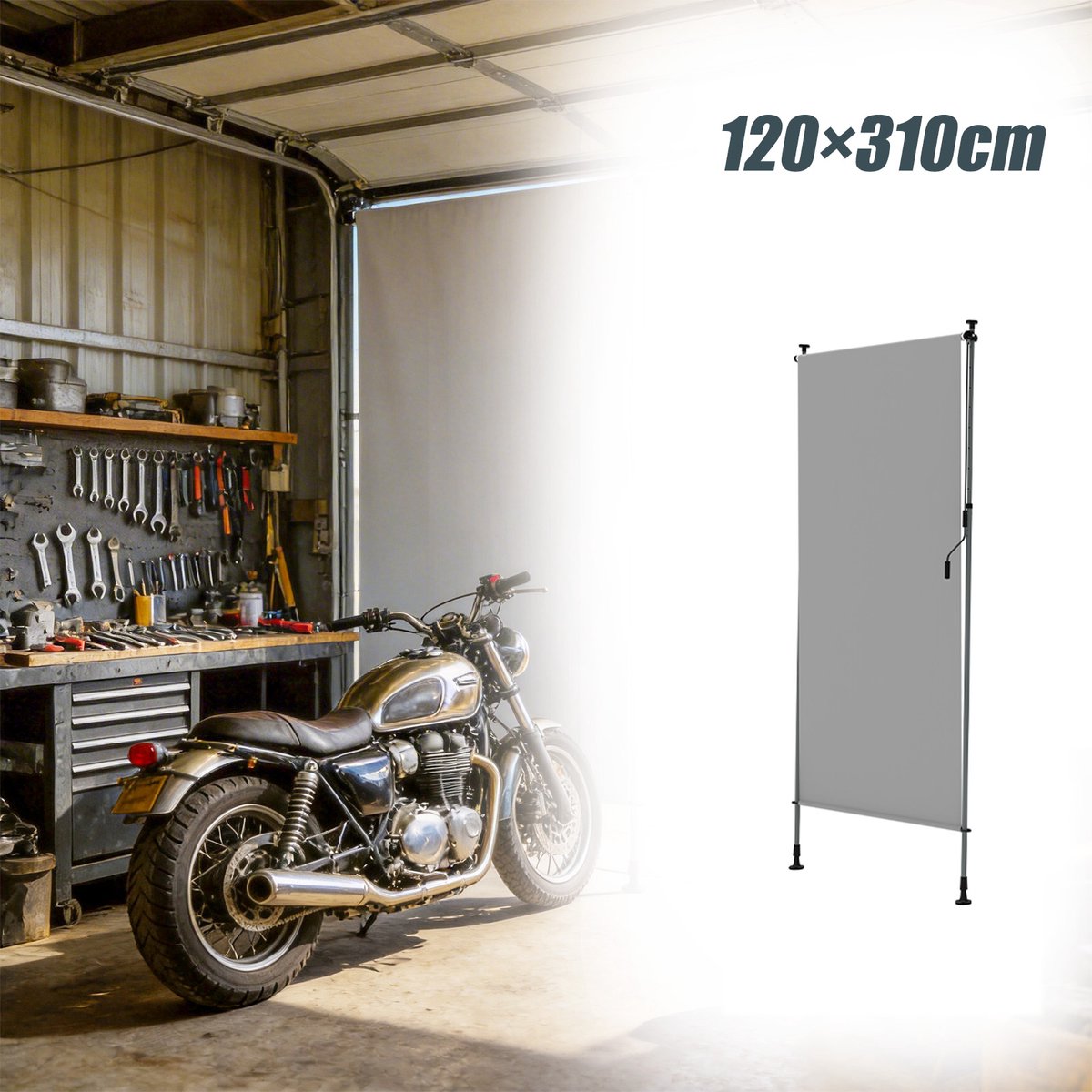 Aufun Rechtopstaande, In Hoogte Verstelbare Zonwering - Lichtgrijs - 120 x 310 cm - Privacyscherm Met Handslinger - Geschikt Voor Balkons, Terrassen En Tuinen