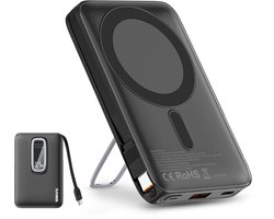 Powerbank 10.000 mAh geschikt voor MagSafe met USB C Kabel – 3 in 1 Ontwerp – 22.5W Draadloze Powerbank – Inclusief 60W Oplaadkabel – Snellaadfunctie – USB & USB C – Zwart