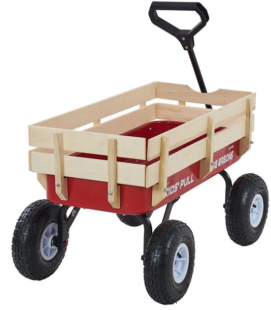VEVOR Kinderhandkar, 102 CM, Transportkar met Duwstang, Gemaakt van Hout en Metaal, Max. 150 Kg Draagvermogen, Ideaal voor Kinderen Vanaf 5 Jaar, voor In De Tuin, Uitstapjes en op Het Strand, Rood en Zwart van Vevor — afbeelding 2