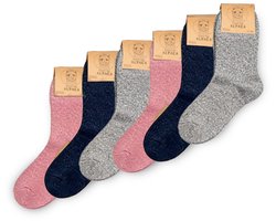 Alpacasokken Maat 35-38 - Warme Sokken - Alpaca Wol - Dames & Heren - Huissokken - Roze/grijs/blauw - 6 paar