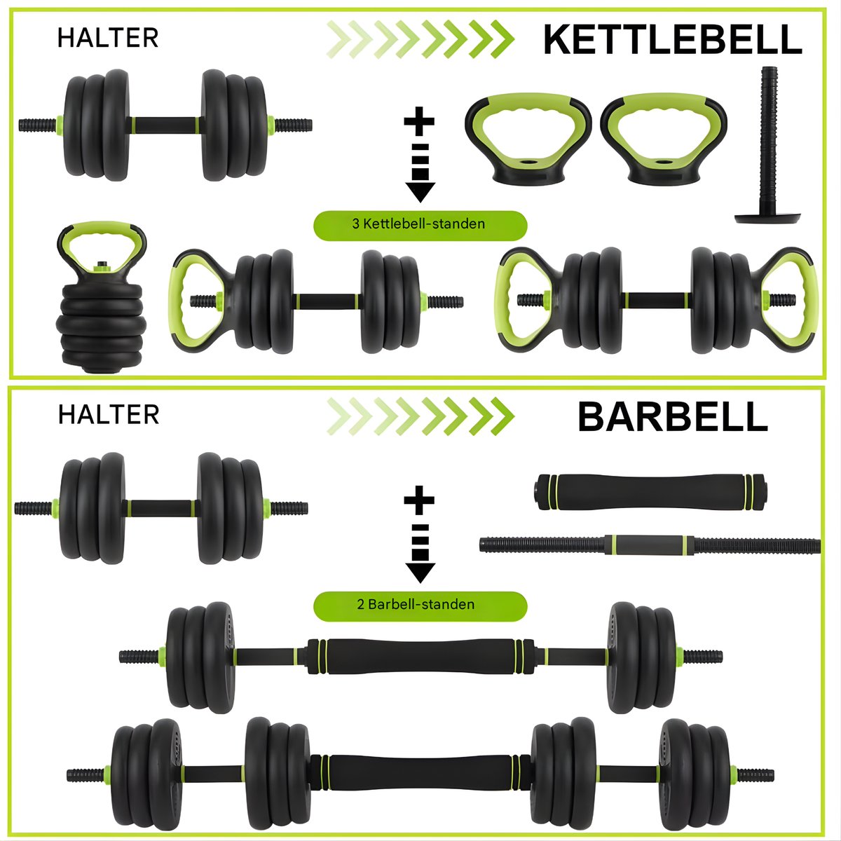 Verstelbare Halterset - Haltergrepen - Verstelbare dumbbells - Voor Thuisgym & Fitnessoefeningen - Dumbbell, Halter, Kettlebell & Push-Up Set - Multifunctioneel Trainingsgewicht - 20kg – foto 7