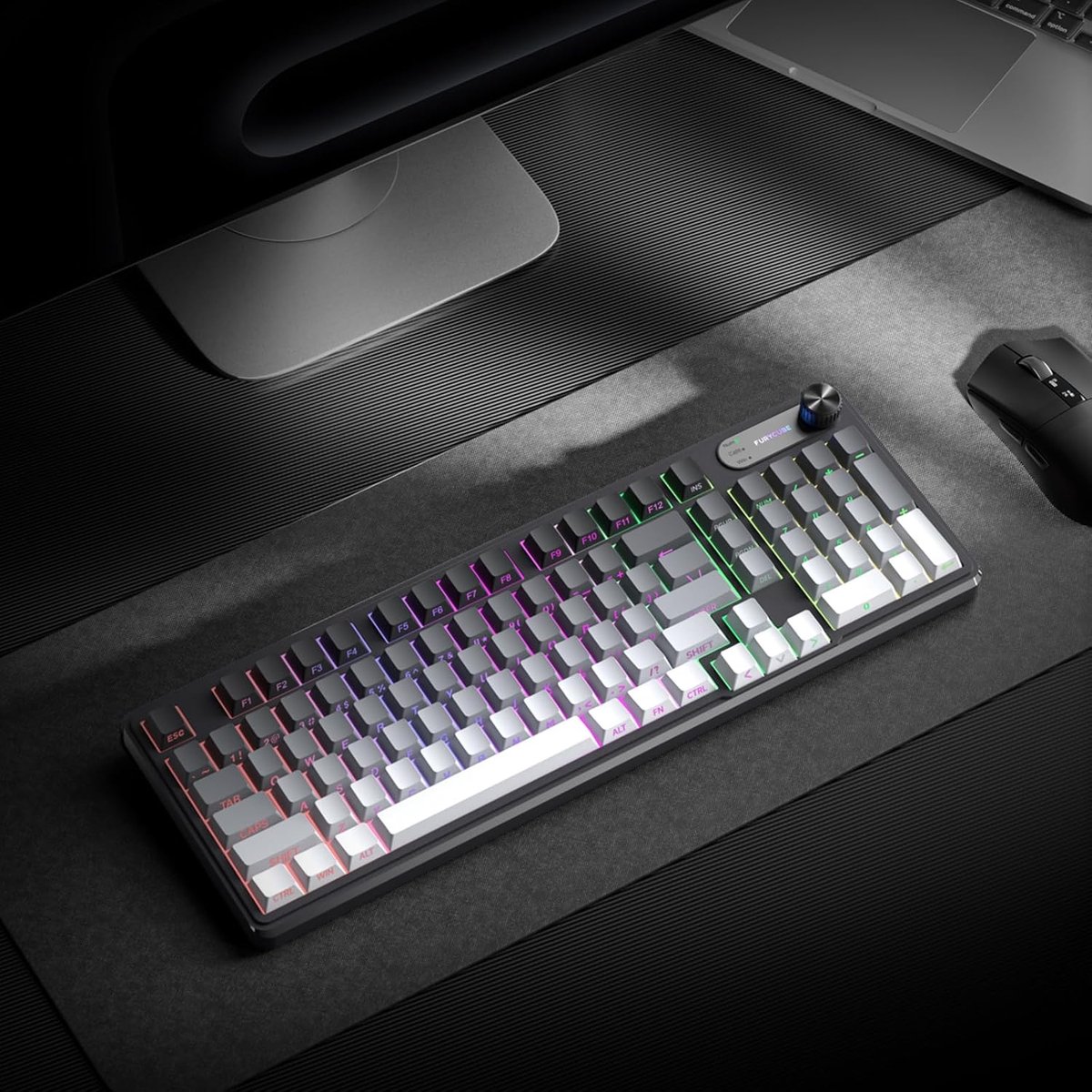 Furycube IP98 PRO - Mechanisch-Feeling Gaming Toetsenbord - 98 Toetsen - RGB Verlichting - Bedraad - 5000mAh Batterij - Grijs thumbnail 4