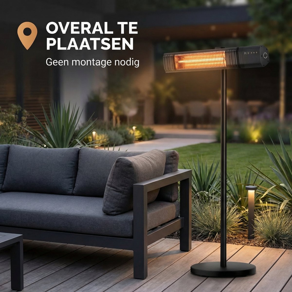 Komodo Fumi Infrarood Terrasverwarmer met Standaard – 2500W – IP65 Waterdicht – 10 Warmtestanden – WiFi via Tuya App – Afstandsbediening – Zwart – foto 5