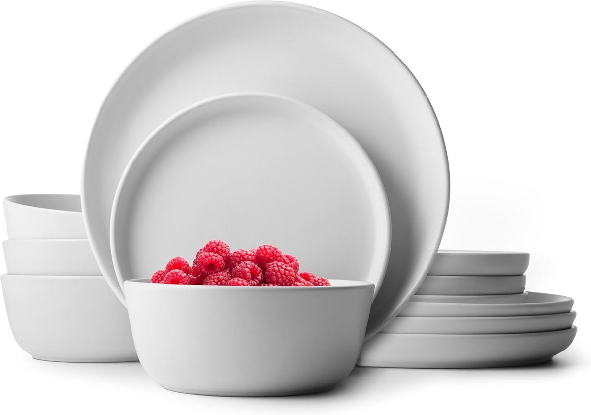 Servies Set 12-Delig voor 4 Personen, Wit Aardewerk Borden en Kommen