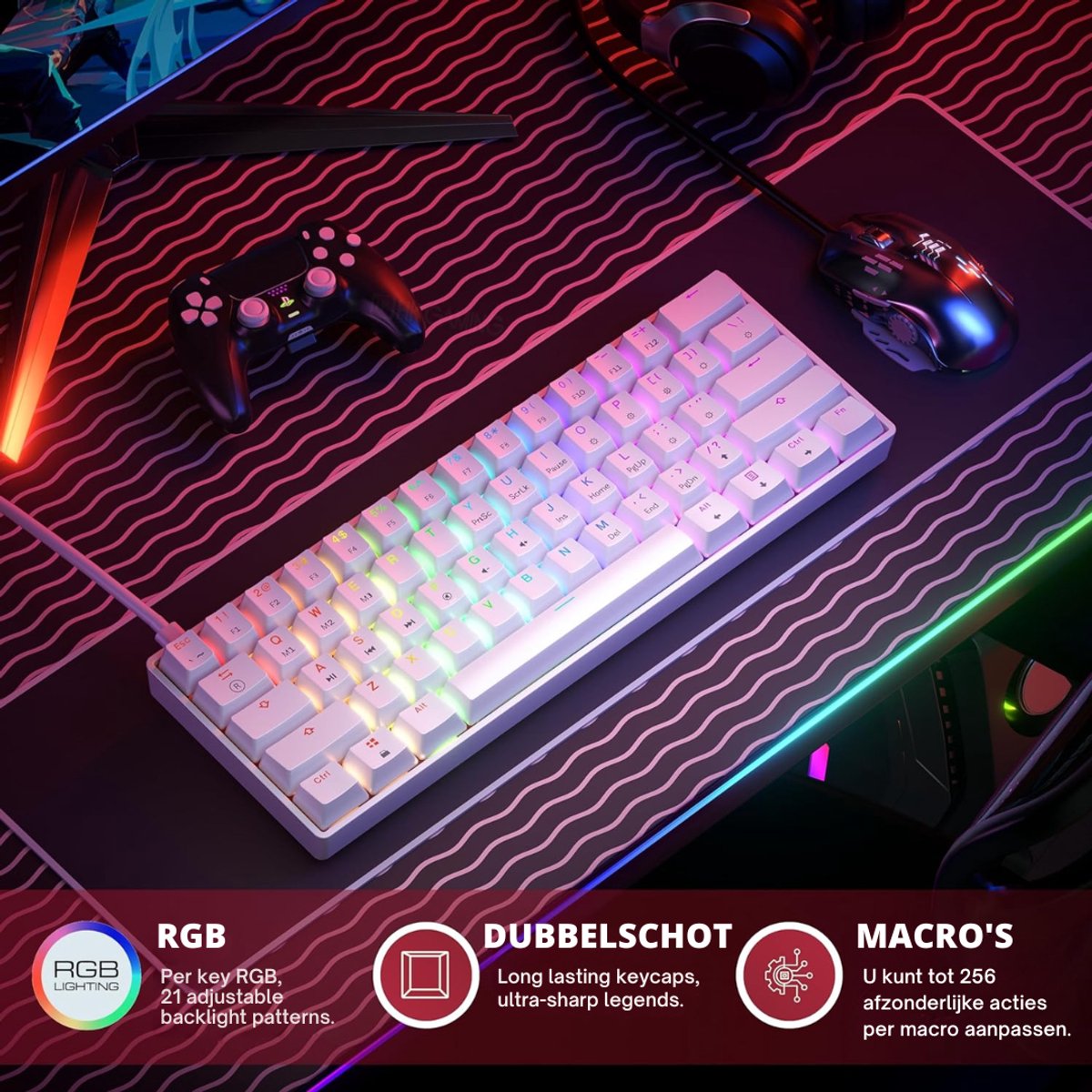 VH Supplies® Mechanical Keyboard - Mechanisch Toetsenbord - Gaming Keyboard - 60% - USB thumbnail 3