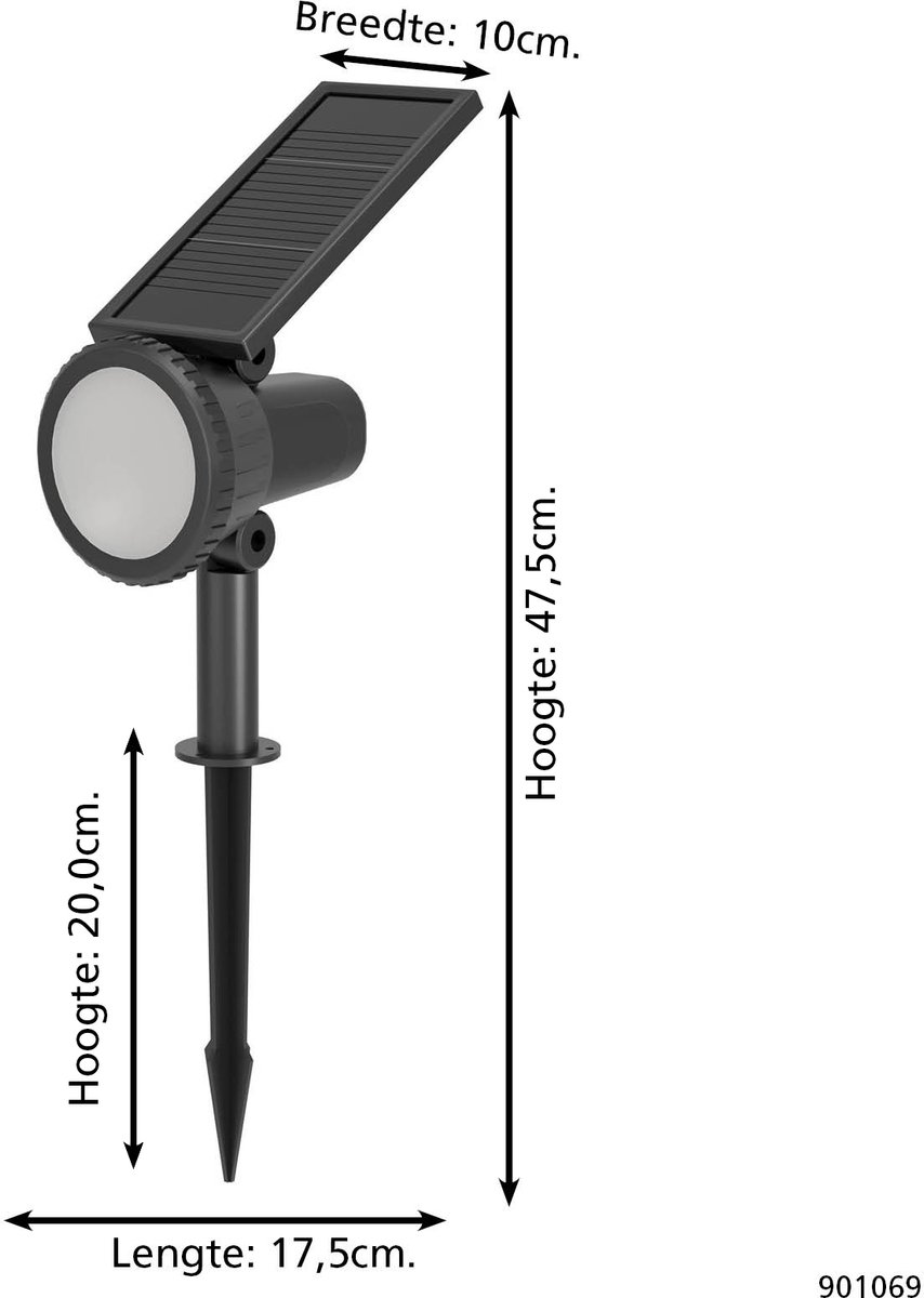 Eglo Sambuco Solaire spot de jardin à piquer extérieur - LED - 37,5 cm - Noir