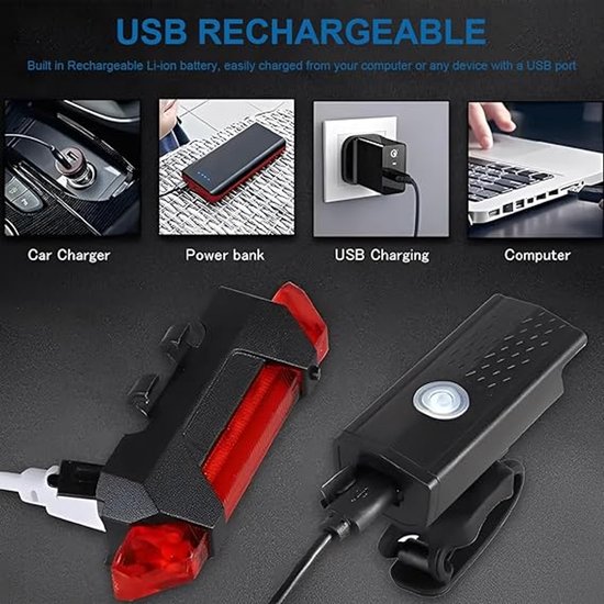 Fietsverlichting Set LED - Voorlicht + Achterlicht voor racefietsen - Fietslampjes Voorlicht & Achterlicht - Oplaadbare Fietsverlichting -Fietslamp USB Oplaadbaar - MTB & Racefiets Verlichting - Waterdicht Fietslicht - Veilig en Duurzaam — afbeelding 2