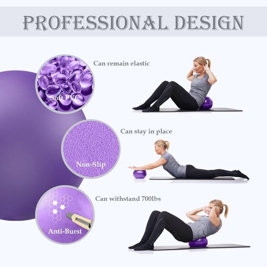 Zachte Pilatesbal - 25 cm - Kleine oefenbal - 1 stuks - Met knieklemfunctie - Geschikt voor fysiotherapie, yoga, coretraining en buikspiertraining - Mini rubberen oefenbal van Merkloos — afbeelding 2