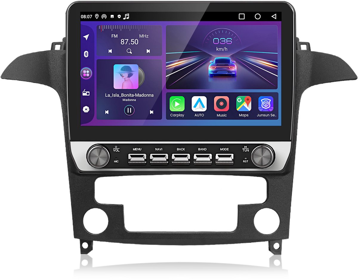 Junsun Android 15 Autoradio Geschikt Voor Ford S MAX WA6 (2007-2015) Accessoires, 6GB+128GB, Draadloze CarPlay & Andriod Auto, DAB+, GPS-Navigatie, Bluetooth, 10.1-inch Touchscreen, DSP, 4G Lte, Octa-core processor