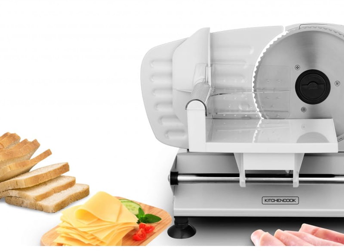 Kitchencook SLICE I - Elektrische Snijmachine - 150W - RVS Mes 17cm - Instelbare Dikte 0-15mm - Inox