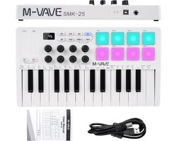 MIDI Keyboard Controller - Muziek Arrange - Muziek Productie - Dynamisch Toetsenbed - 25 Toetsen - Wit