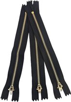 BamBella® - Rits - 18 cm - 3 stuks - Niet Deelbaar - Zwart ijzer goud kleurig jeans spijker broeken repareren kleermaker