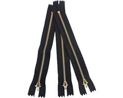 BamBella® - Rits - 18 cm - 3 stuks - Niet Deelbaar - Zwart ijzer goud kleurig jeans spijker broeken repareren kleermaker