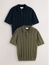 Next - Heren - Poloshirts van katoenrijk pointelle gebreid materiaal 2 Pakket - Blauw