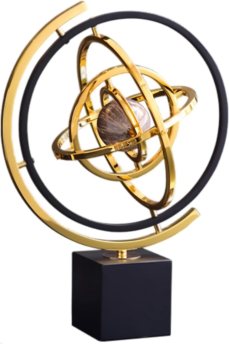 Wereldbol Decoratie - Abstract Kunst Sculptuur - Kantoor Bureau Decor - Roterend IJzeren Ornament - 34.5 x 23 cm