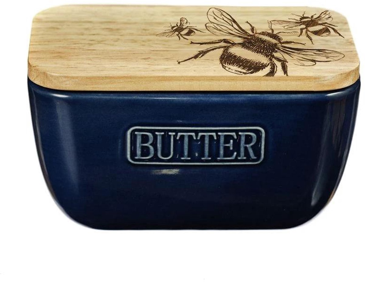 Scottish Made Botervloot Blauw - Bij - Eikenhouten Deksel