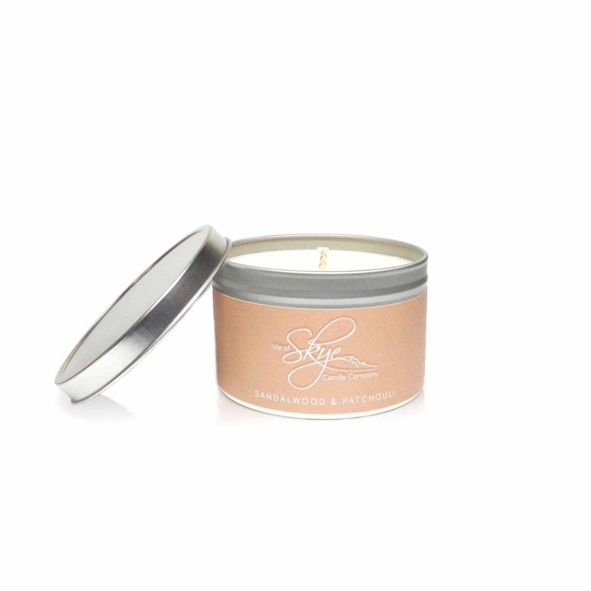 Geurkaars Sandelhout (Sandalwood and Patchouli) Blikje - 30 uur - Sojawas - Isle of Skye Candle