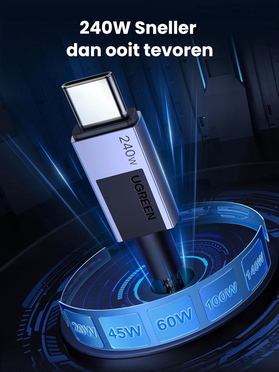 240W USB C naar USB C kabel PD 3.1 snel opladen 1m voor MacBook M3, iPhone 15, iPad 2024, Galaxy S24, Pixel 8 - Afbeelding 5