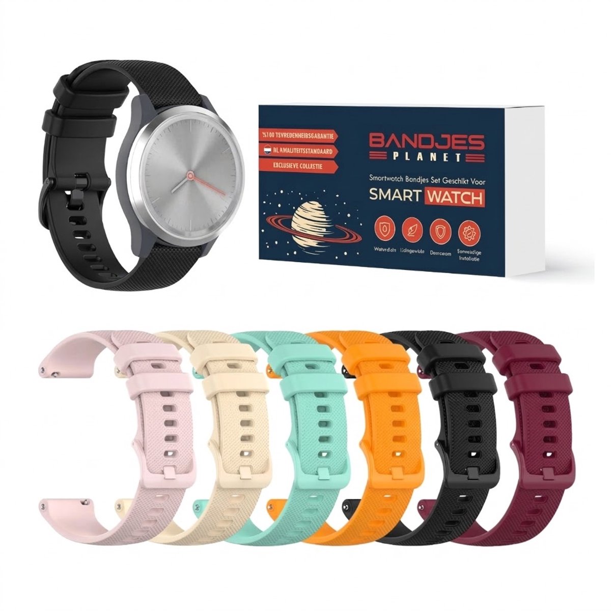 Set van 6 Bandjes Geschikt voor Garmin Vivoactive 5, Vivoactive 6, Forerunner 165, 55, 245 en Venu, 20mm Siliconen Smartwatch Bandjes