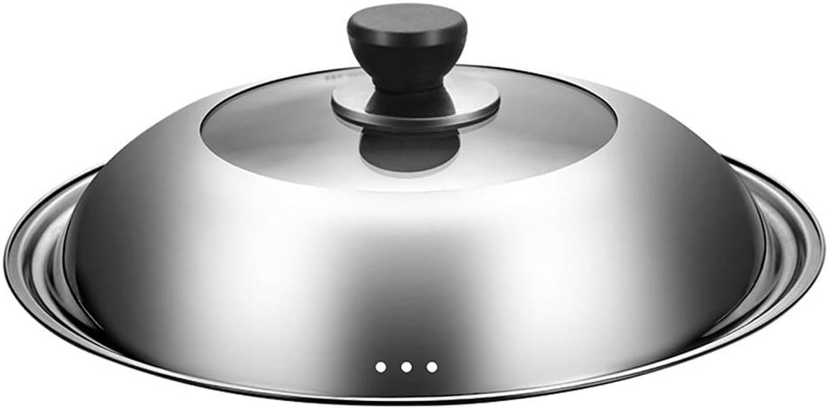 Pannen Deksel - Kookgerei Deksel - Koken Stomen - Gehard Glas - 36CM Diameter - Zilver