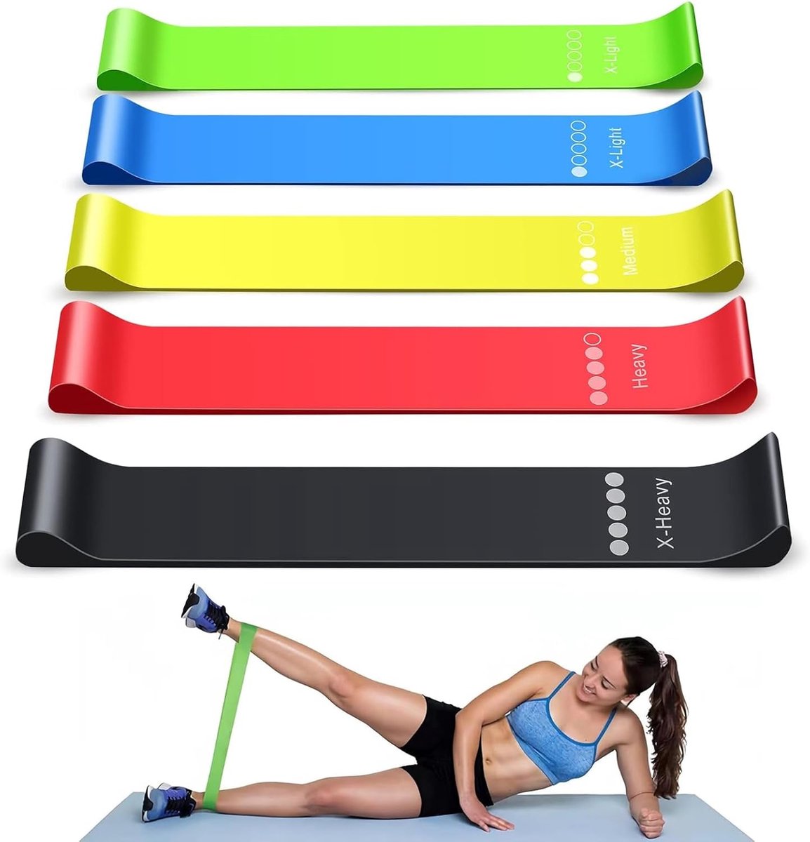 Fitness Elastieken Set - Krachtbanden Oefenbanden - Spierversteviging Yoga - Vijf Verschillende Sterktes - Compact Lichtgewicht - Multicolor