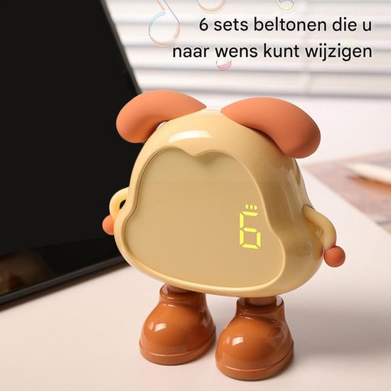 Kinderwekker Grappig - Nachtlamp Klok - Slaap Training - Schattig Honden Design - 14cm Breed - Geel — afbeelding 3