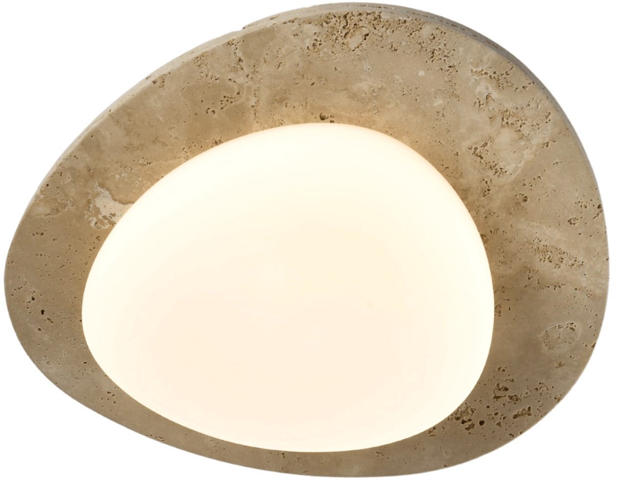 Kosilum - Nyméria - Plafondlamp - Beige, wit en messing - Travertijn, acryl en metaal