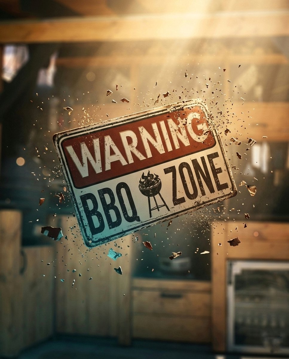 wandbord - warning bbq zone - barbeque - metaal - 30x20cm