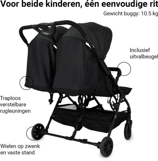 Novi Baby® Foss Go Duobuggy - All Black - Geschikt tot 15 kg per zitje - Compact opvouwbaar van Novi Baby® — afbeelding 2