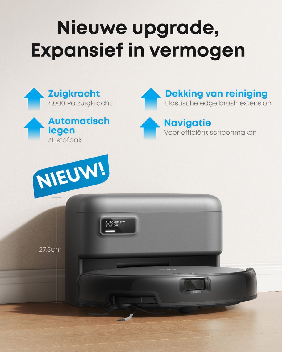 eufy Auto-Empty C10, slanke behuizing van 7,2 cm, tapijtreiniger, edge expansion borstel, automatisch legen, point laser en multi-infrarood navigatie — afbeelding 6