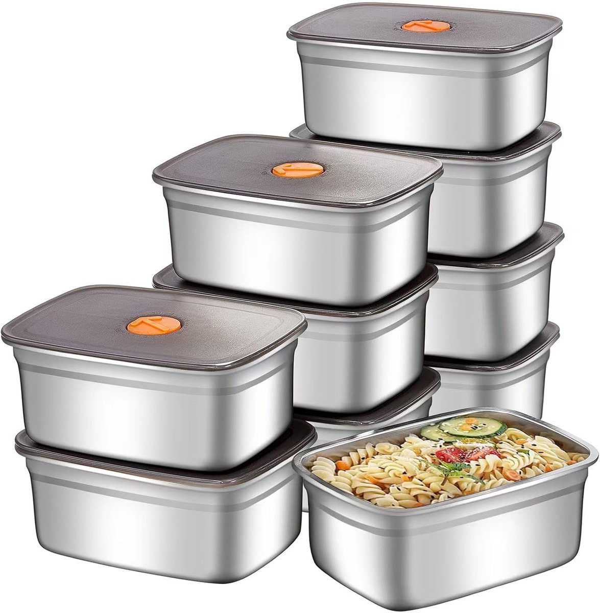 Lunchbox - Roestvrijstalen Voedselopslagcontainers met Deksel - Set van 10 Stuks - Luchtdichte Bewaardozen voor Droge Voeding - Geschikt voor Vriezer en Voorraadkast - 1500 ml