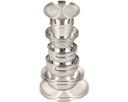 Kampeerset- 12 Stks Voor Camping Servies Set met RVS Kommen en Platen Ideaal voor Outdoor Maaltijden - zilver