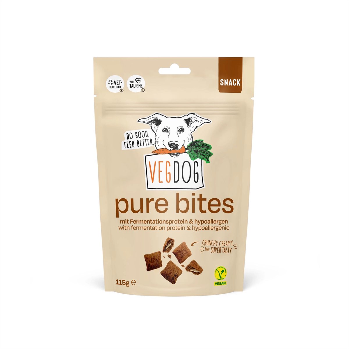 VEGDOG Pure Bites - Vegan Hondensnack - Trainingssnack - Hypoallergeen - Gevoelige Honden