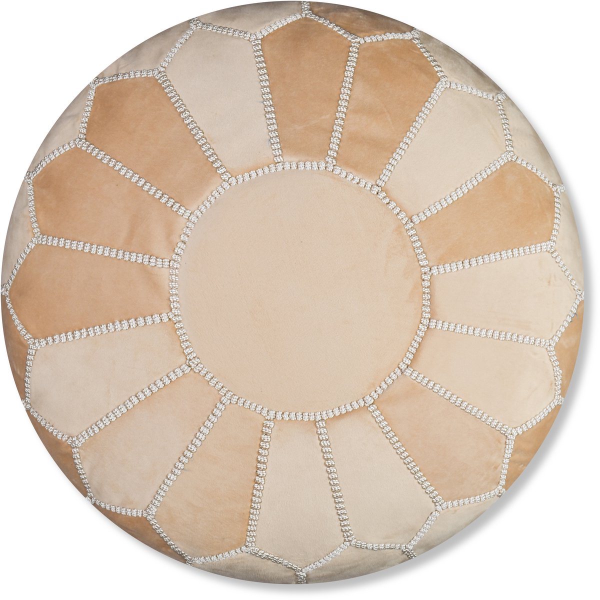 Velvet poef beige - Ronde poef - Fluwelen poef - Handgemaakt en uniek - Gevuld geleverd - Ideaal voor je woon-, slaap- of kinderkamer