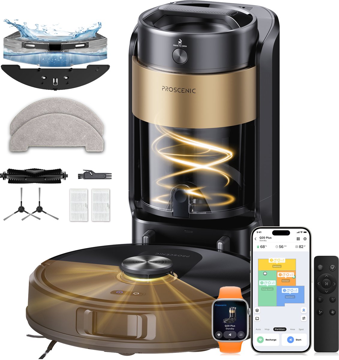 Proscenic QQ20 Plus - Robotstofzuiger met Dweilfunctie - Robotstofzuiger met Reinigingsstation - 12000 Pa Zuigkracht — afbeelding 1