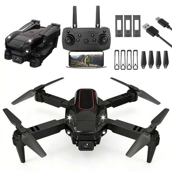 Drone - 1080P HD Drone met Dubbele Camera & 3 Batterijen - Dubbele high-definition camera's | Optische flow-positionering | Intelligente tracking - Zwart 1800mAh 20 Min Vliegtijd - Voor Kinderen & Beginners
