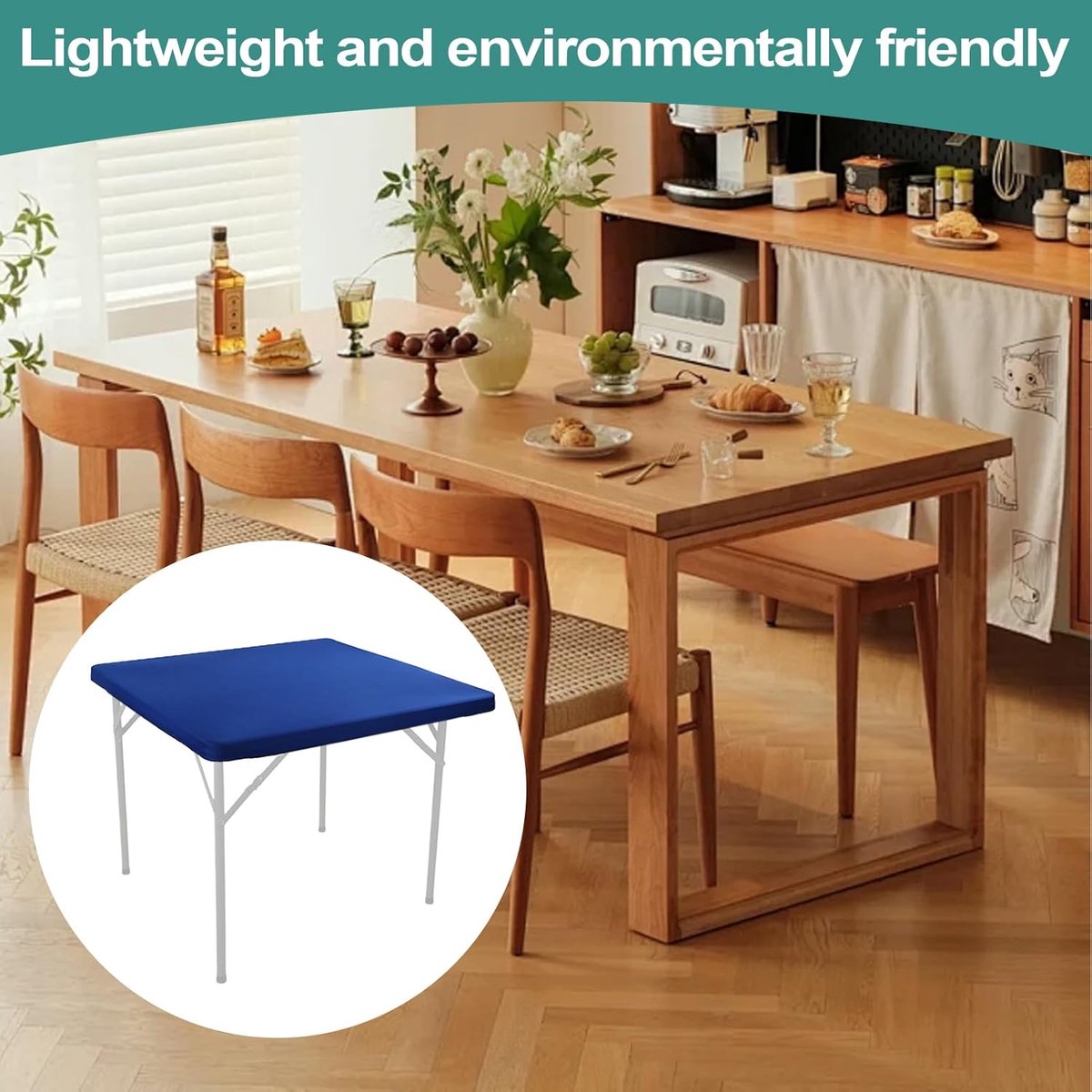 Tafelkleed Elastisch - Beschermhoes Tafel - Buiten Eten - Snel Aanpasbaar - 86 x 86 cm - Blauw