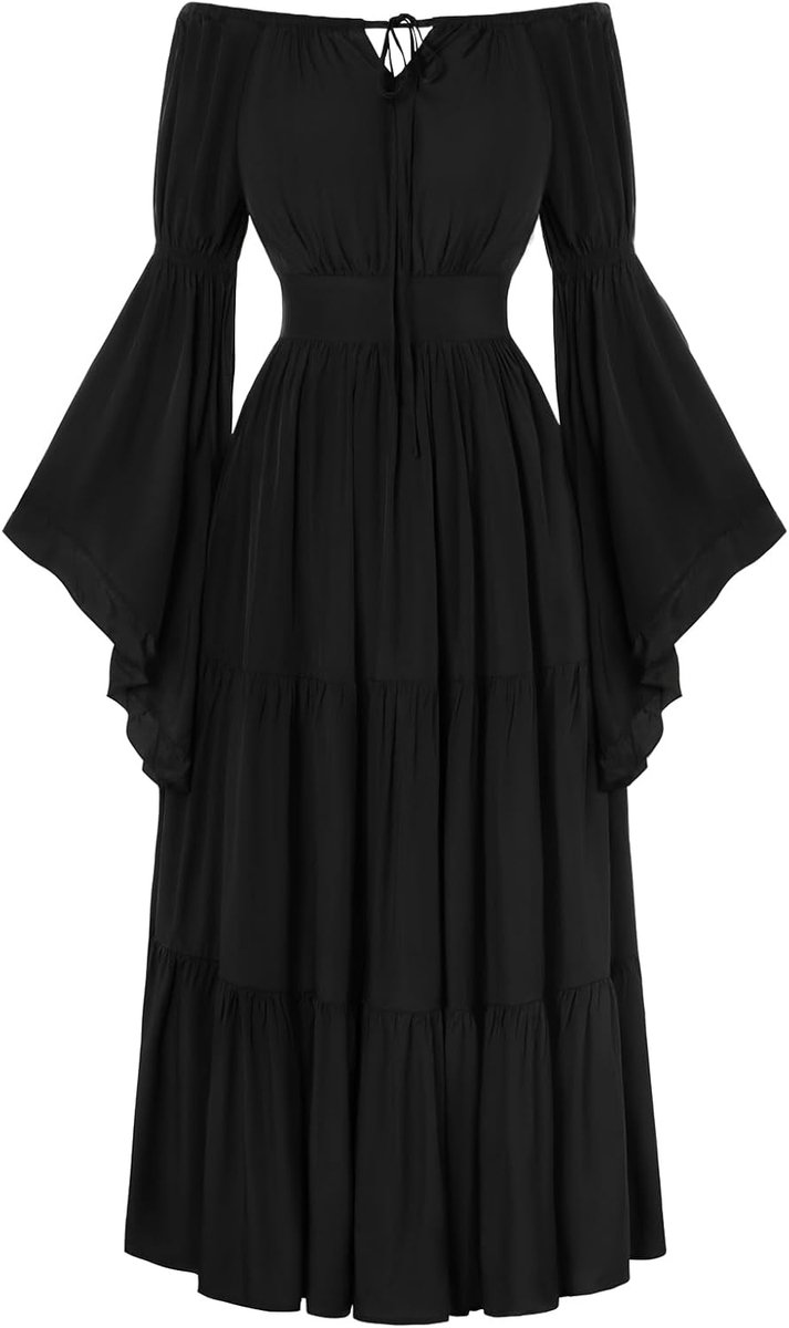 Maxi Jurk - Middeleeuwse Kleding - Feestelijke Gelegenheid - Off Shoulder - Corset Detail - Donker