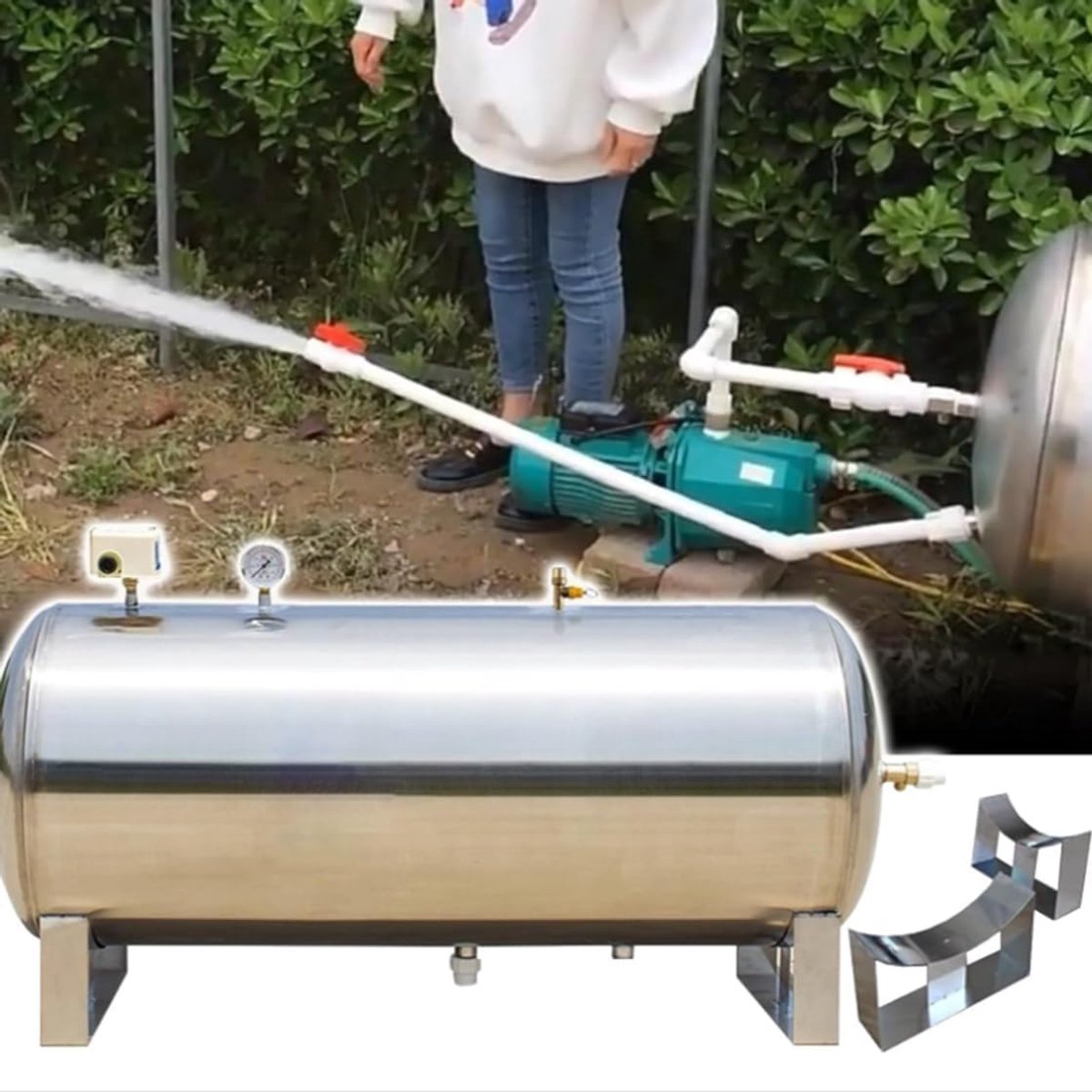 Watertank Onder Druk - Opslag Tank - Waterdruk Verhoging - Horizontaal Ontwerp - Tot 185 Gallon - Zilver