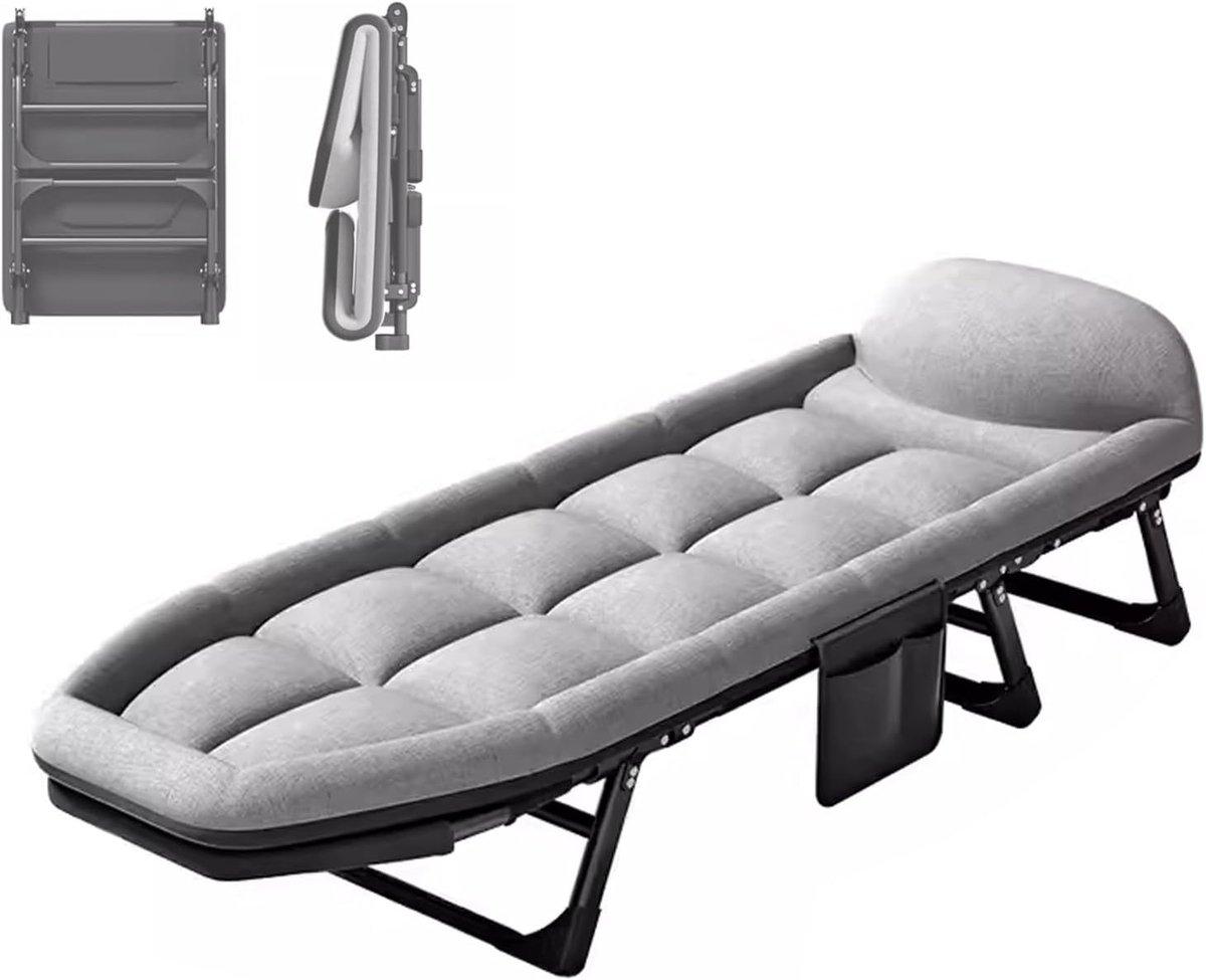 Opklapbed Volwassenen - Gastenbed Campingbed - Extra Slaapplek - 6 standen verstelbaar - 200x70x40 cm - Moccamgrijs