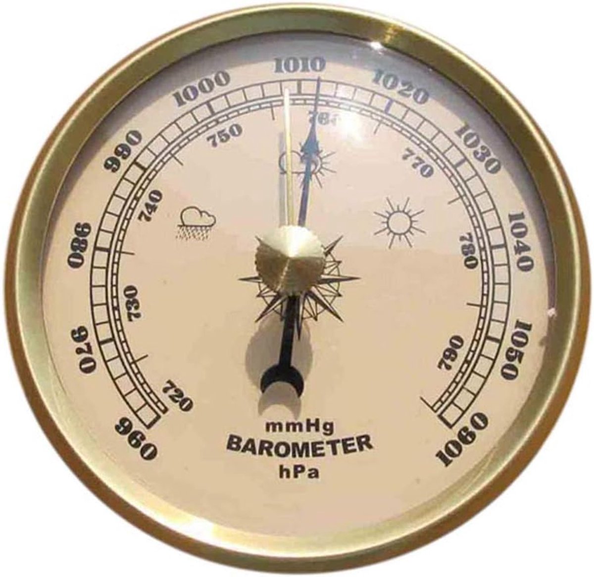 Weerstation Barometer - Weervoorspeller Decoratie - Binnen Buiten - Verchroomd Metaal - 7x7 cm - Goud