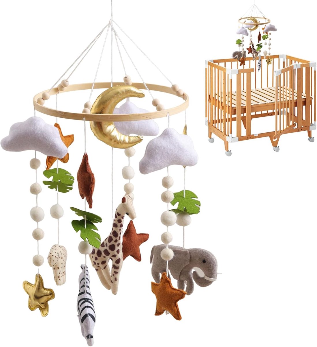 Baby Mobiel - Hout Vilt Decoratie - Kinderslaapkamer Inrichting - Handgemaakt Sensorisch Speelgoed - 45 x 23 cm - Niet Gespecificeerd