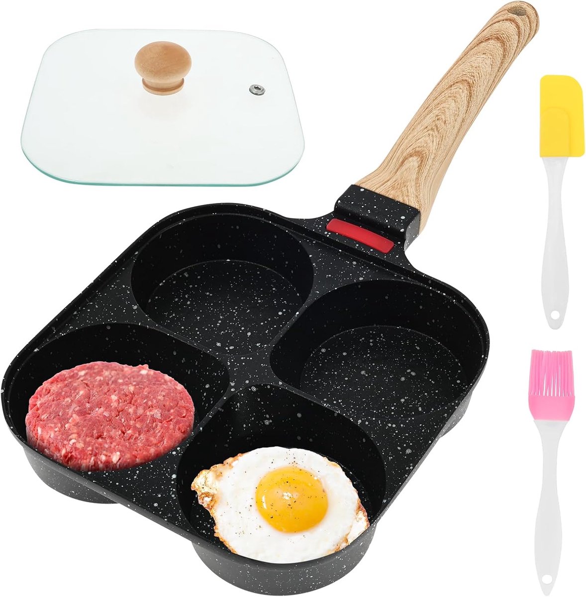 Eierpan met 4 gaten - Spiegeleieren pan - Ontbijt bereiden - Antiaanbaklaag - 225 x 225 cm