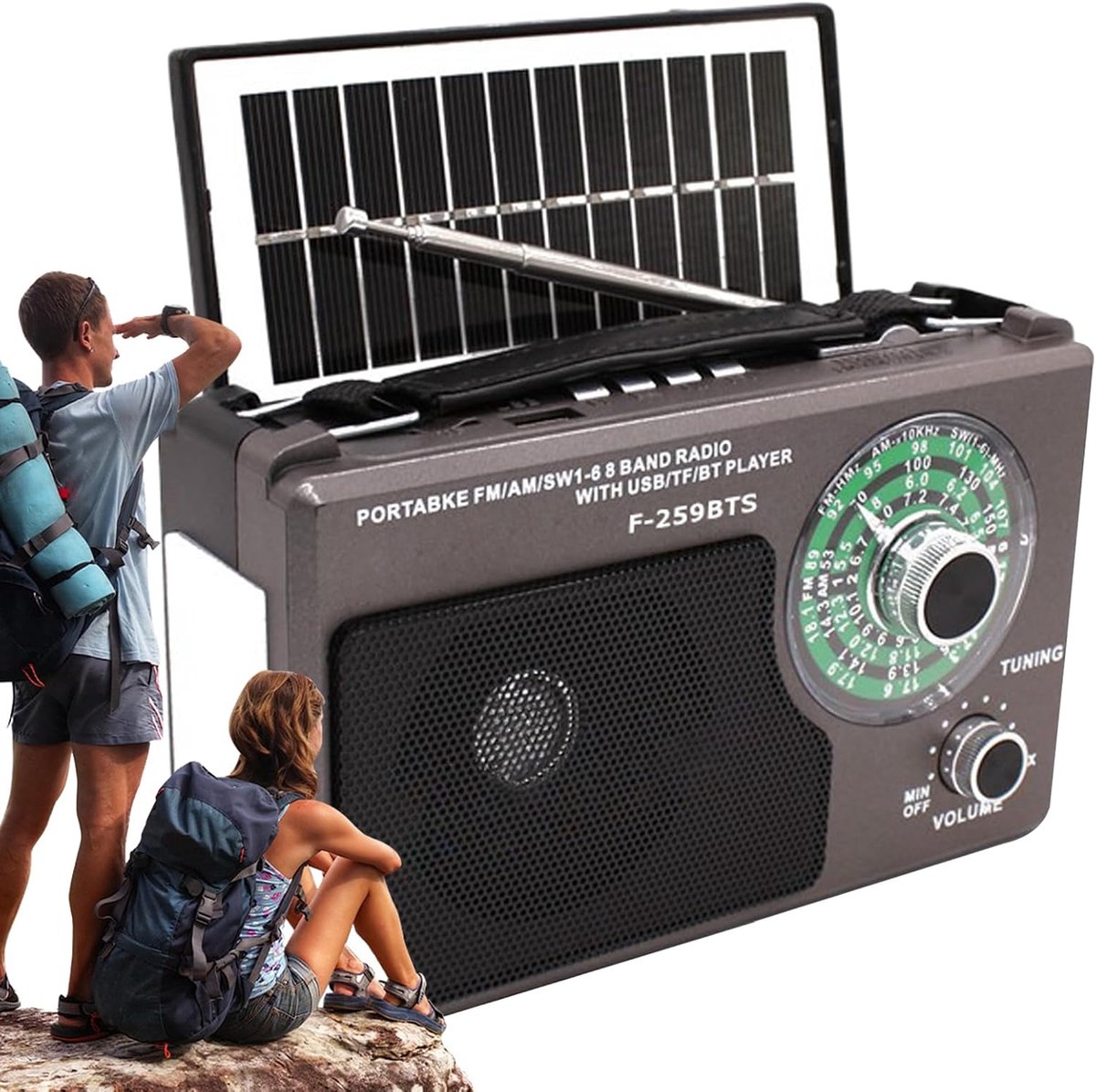 Draagbare Radio - Muziekspeler - Buitenactiviteiten Noodgevallen - Met Zonnepaneel - 18x11x6.5cm