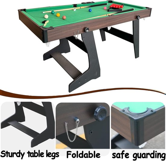 Biljarttafel - Snookertafel - Spel en recreatie - Inklapbaar en compleet - 6 voet - Groen — afbeelding 5