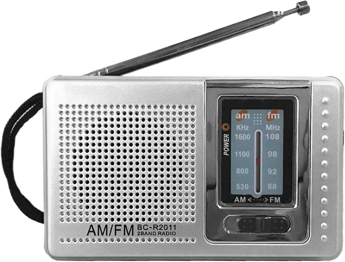 Draagbare Radio - Mobiele Ontvanger - Buitenactiviteiten Kamperen - Batterijgevoed AM FM - Compact Lichtgewicht - Zilverkleurig