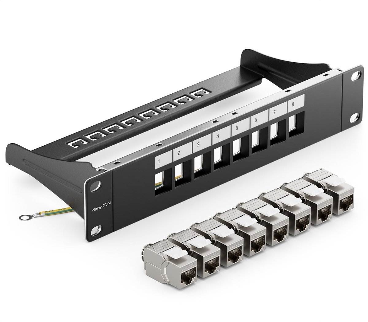 Patchpaneel Set - Netwerk Verdeler - Rack Installatie - Modulair 8 Poorts - 10 Inch - Zwart