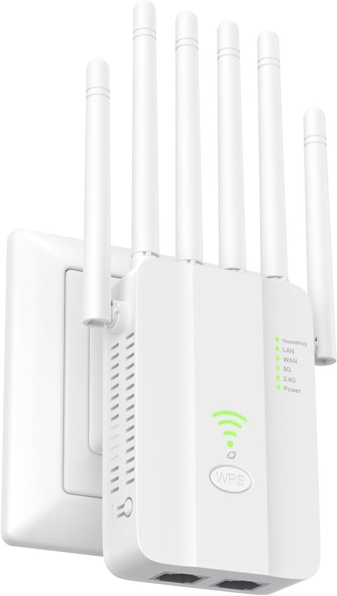 Wifi Versterker - Internet Repeater - Bereik Vergroten - 6 Antennes Dual Band - 1200 Mbit/s