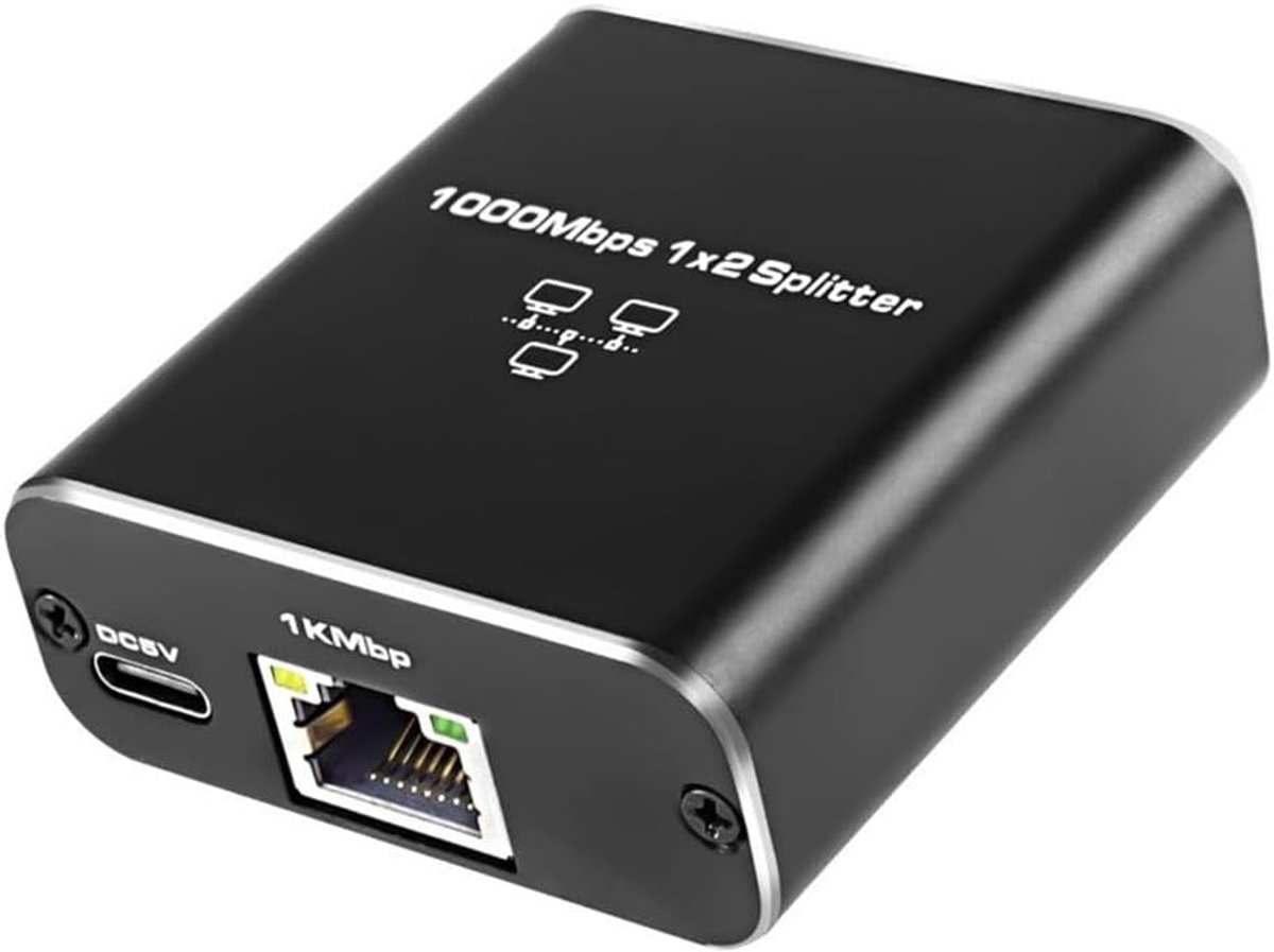 Ethernet Splitter - LAN Verdeler - Internet Delen - 1000 Mbps Snelheid - 10x8x5 cm - Zwart